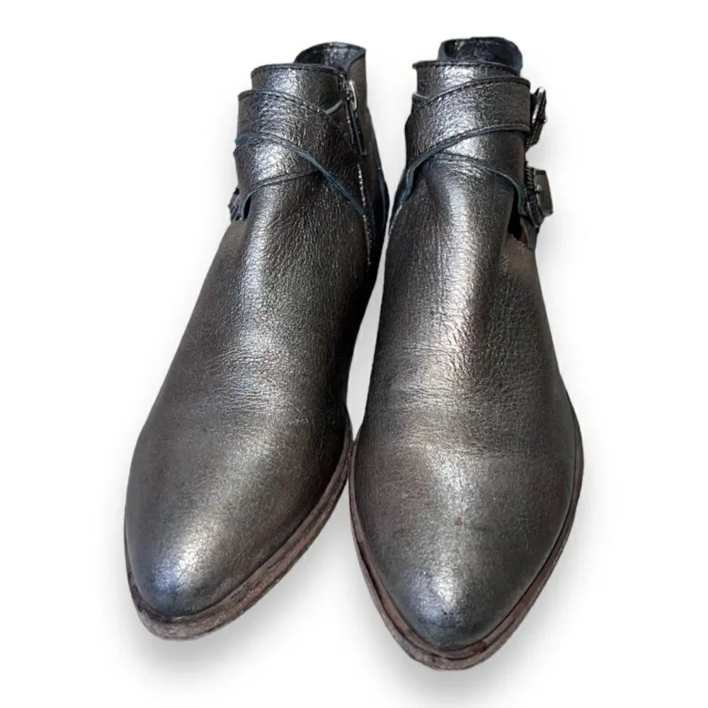 FRYE Ray Western Shootie‎ Ankle Boots Golden Silver Leather Women's 6M